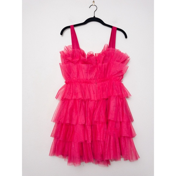 NWT Storia Tulle Tiered Mini Dress M Pink Babydoll Ruffle - Picture 8 of 10